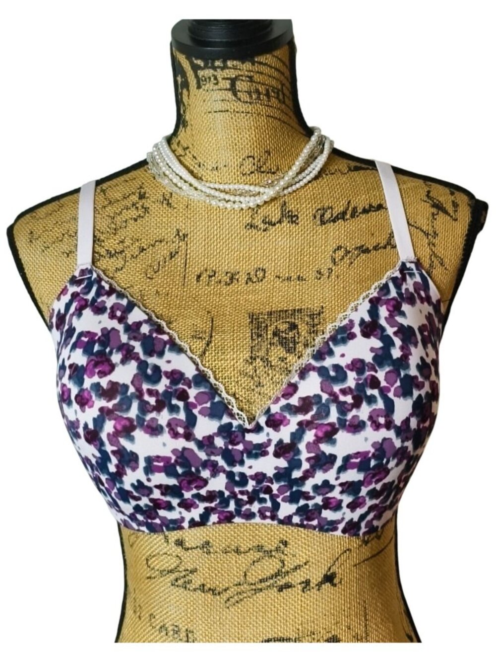 Maidenform L Pure Comfort Wireless T-Shirt Bra Floral Padded Convertible Lace